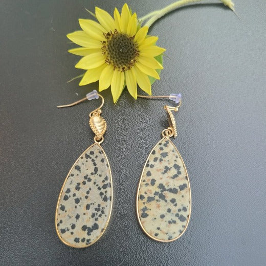 Natural Stone Teardrop Dalmatian Earrings - Cloth and Things