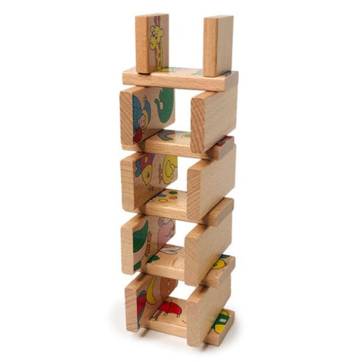 Animal Wooden Domino Toy Stacking Block Set for Toddlers